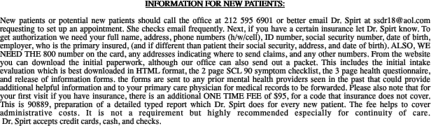 INFORMATION FOR NEW PATIENTS: